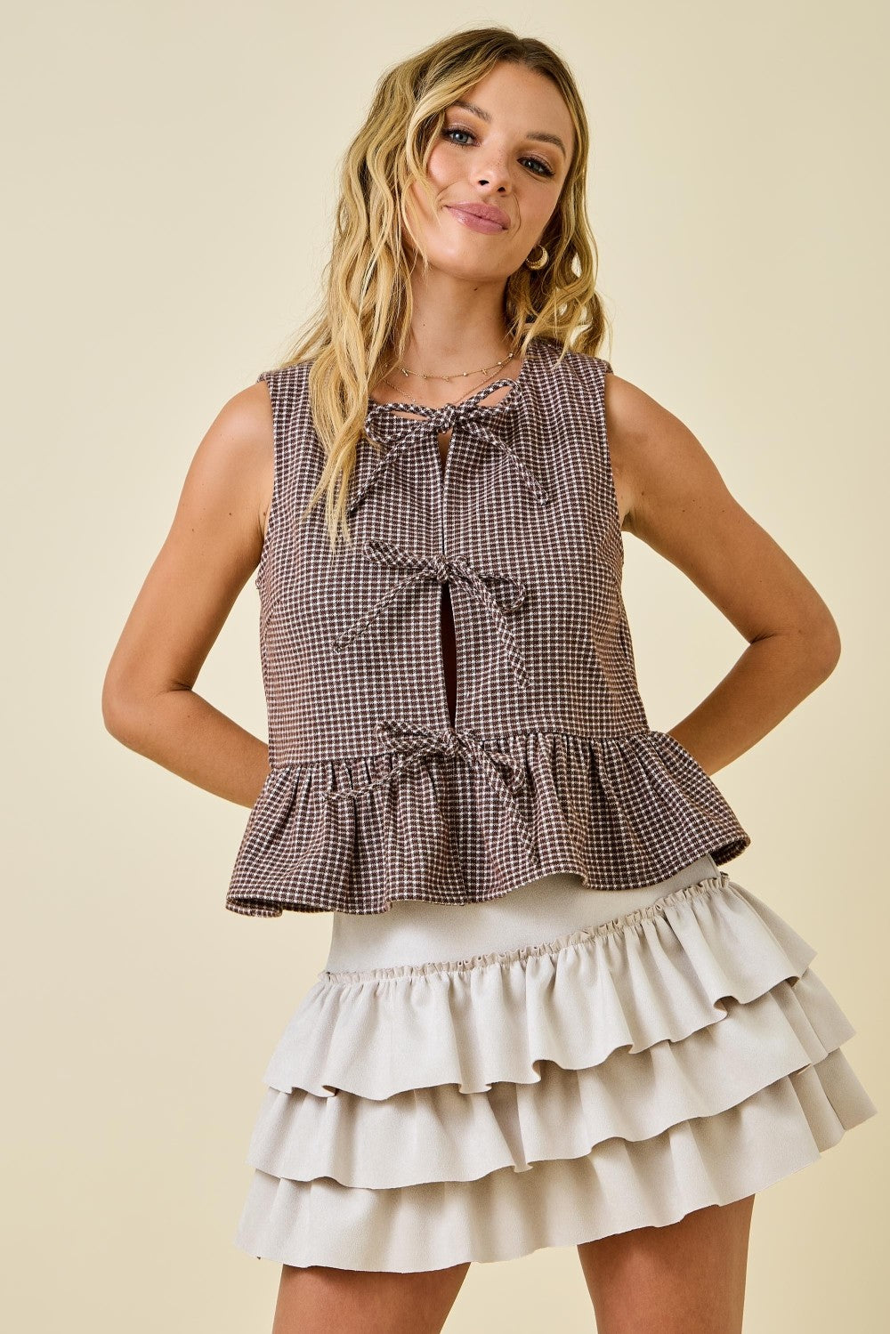 Checkered Tie Bows Top