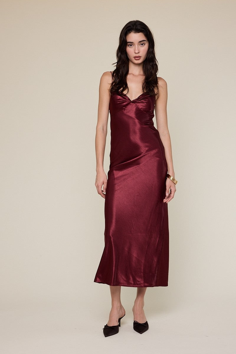 Satin Twisted Bias Cut Midi Dress