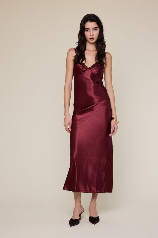 Satin Twisted Bias Cut Midi Dress
