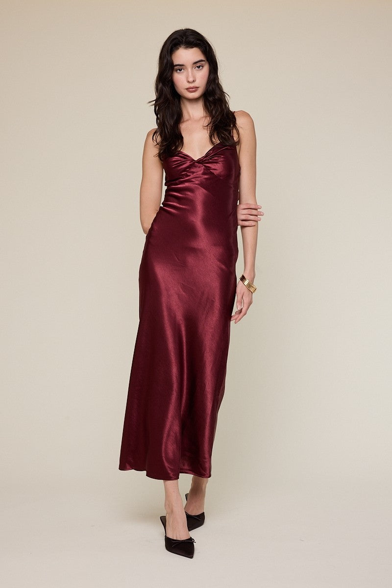 Satin Twisted Bias Cut Midi Dress
