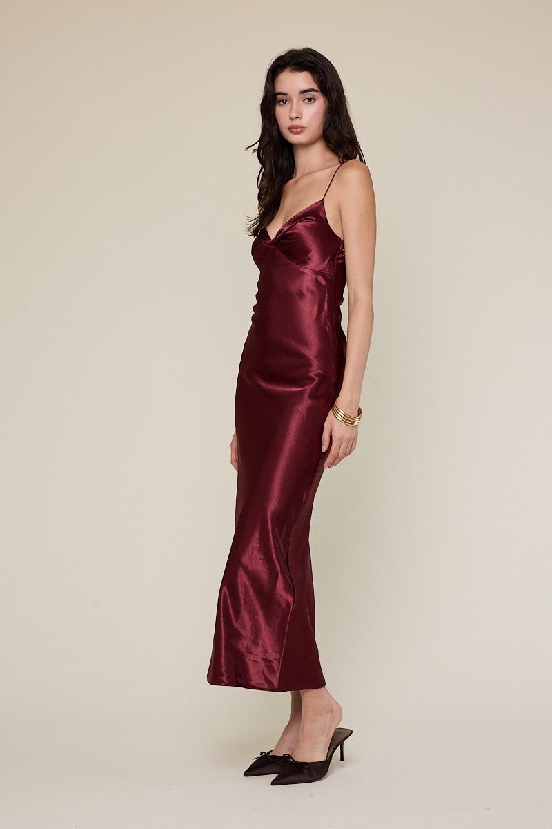 Satin Twisted Bias Cut Midi Dress