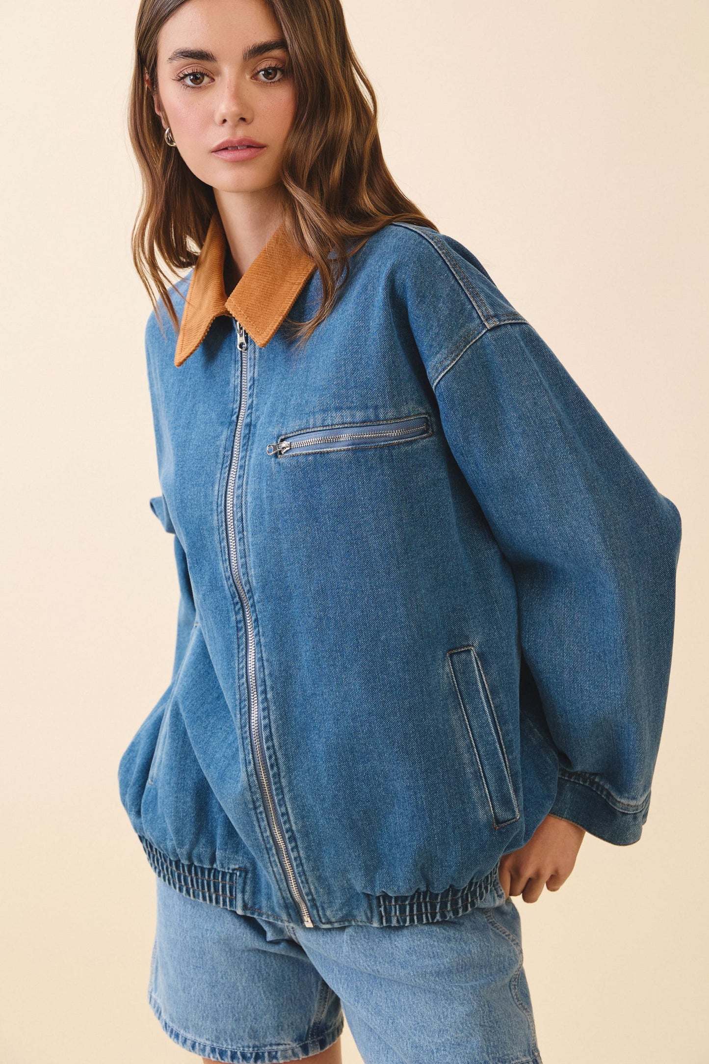 Contrast Corduroy Collar Denim Barn Jacket