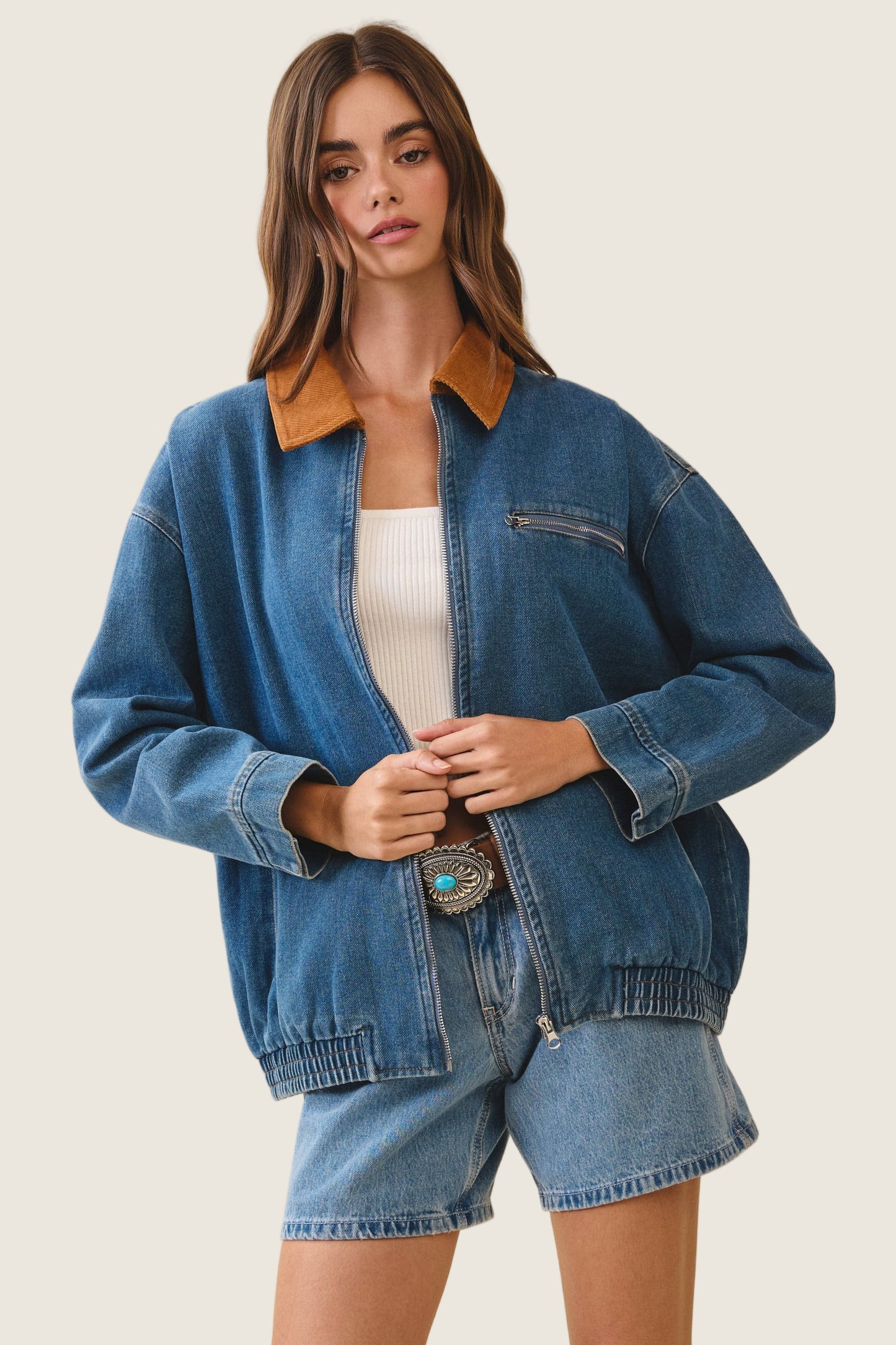 Contrast Corduroy Collar Denim Barn Jacket