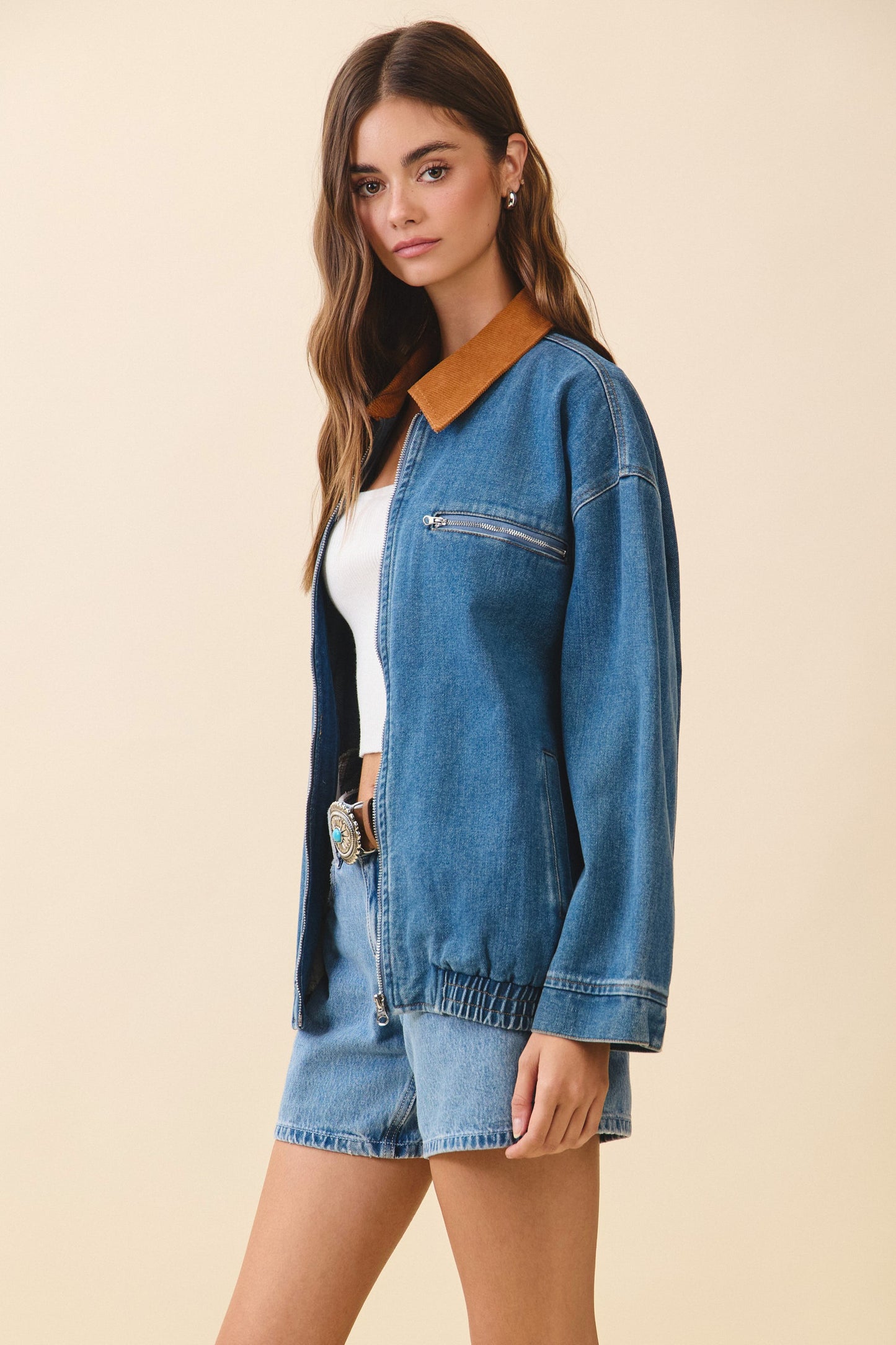 Contrast Corduroy Collar Denim Barn Jacket