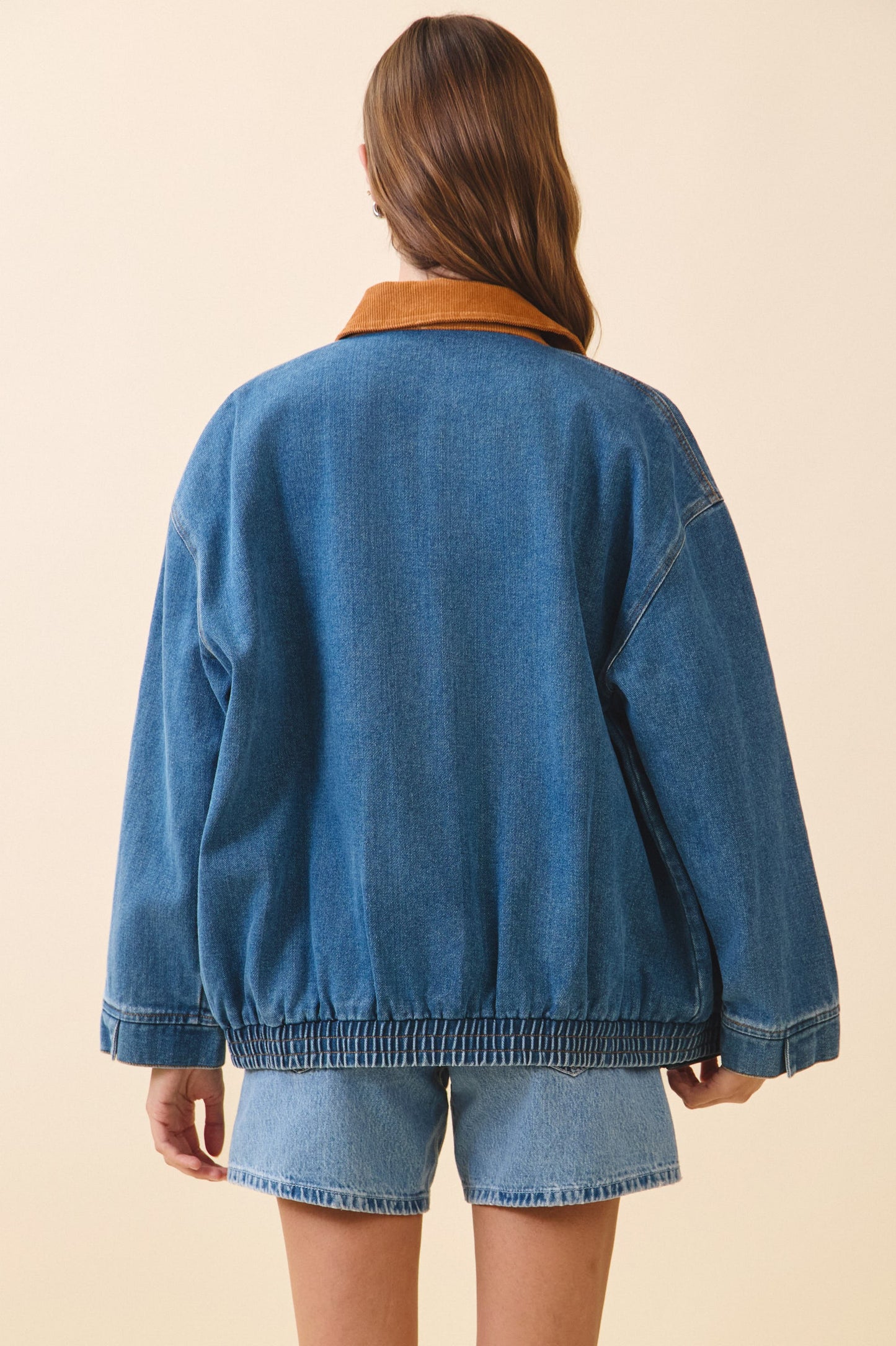 Contrast Corduroy Collar Denim Barn Jacket