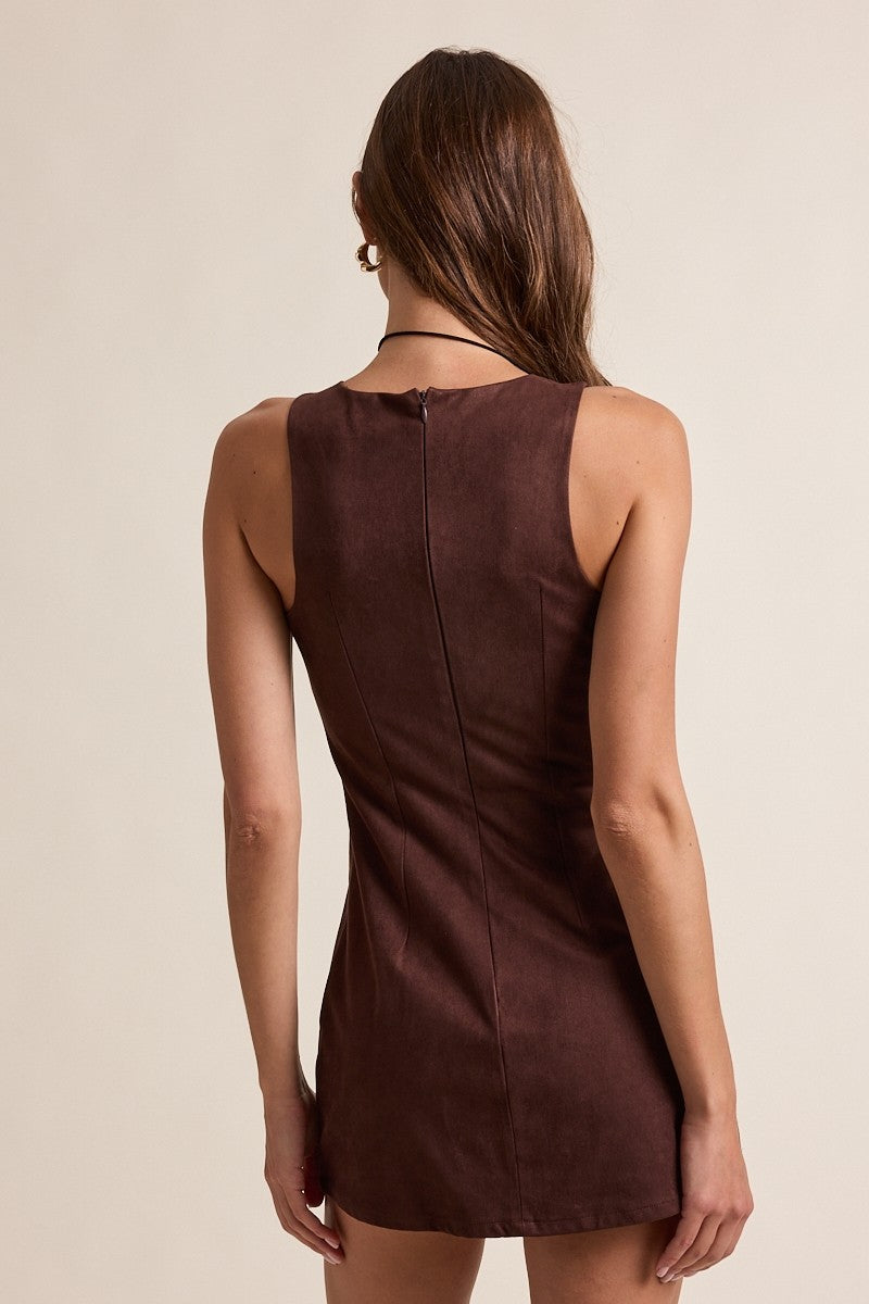 Dark Brown Suede Mini Dress