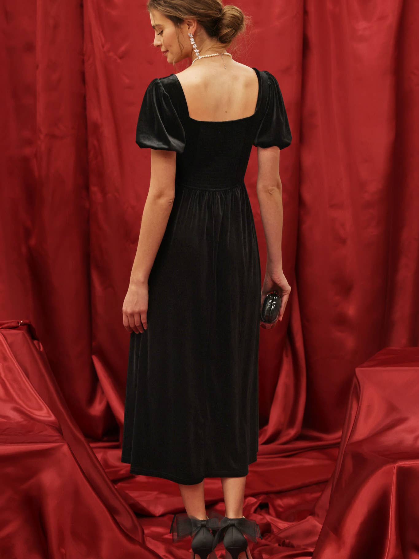 Black Velvet Corset Midi Dress