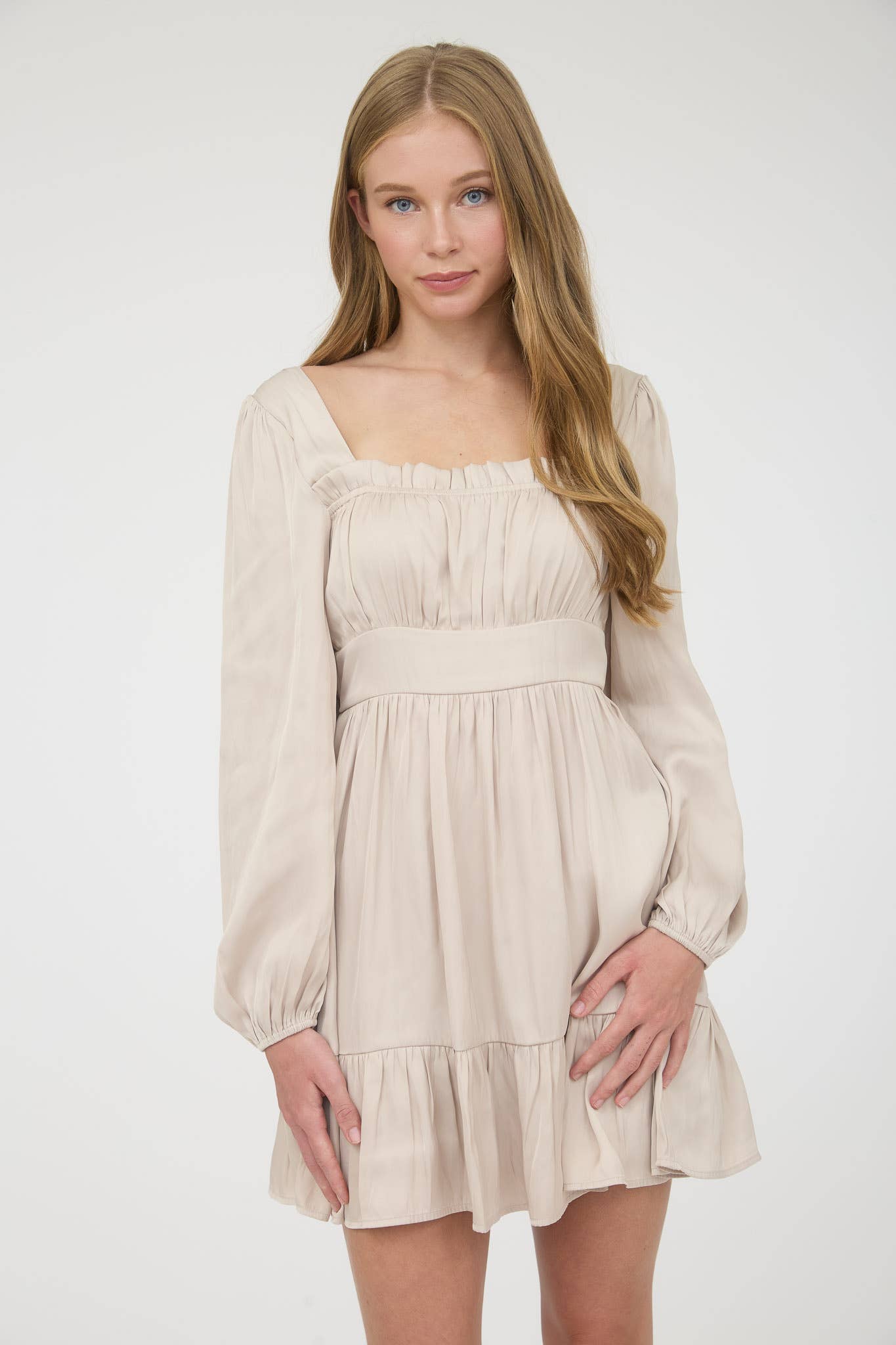 Long Sleeve Sheen Champagne Dress