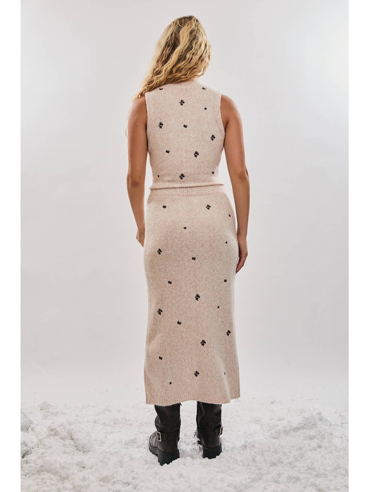 Mock Neck Sweater Embroidered Set