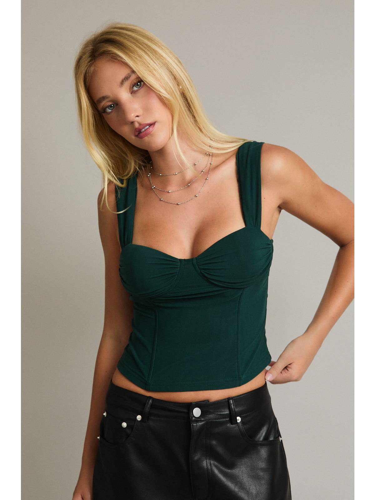 Hunter Green Bustier Zipper Top