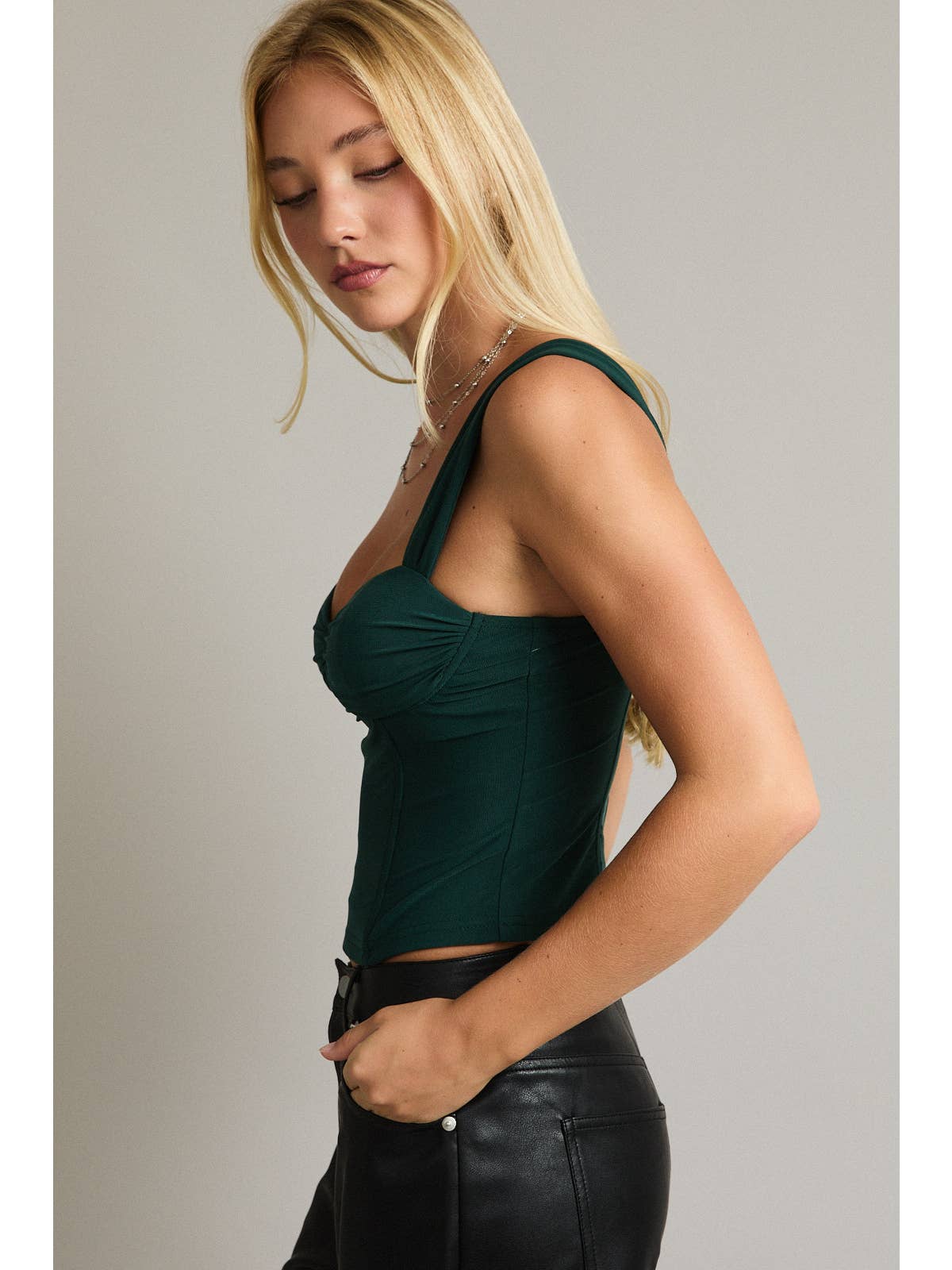 Hunter Green Bustier Zipper Top