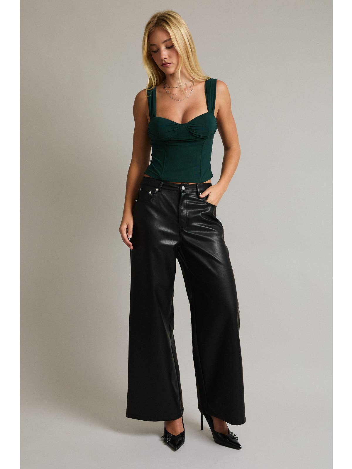 Hunter Green Bustier Zipper Top