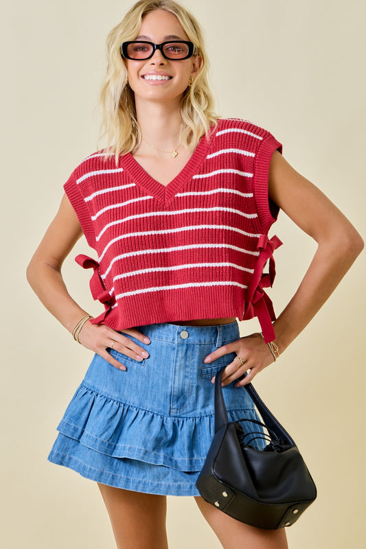 Stripe Double Side Ties Sweater Vest Top