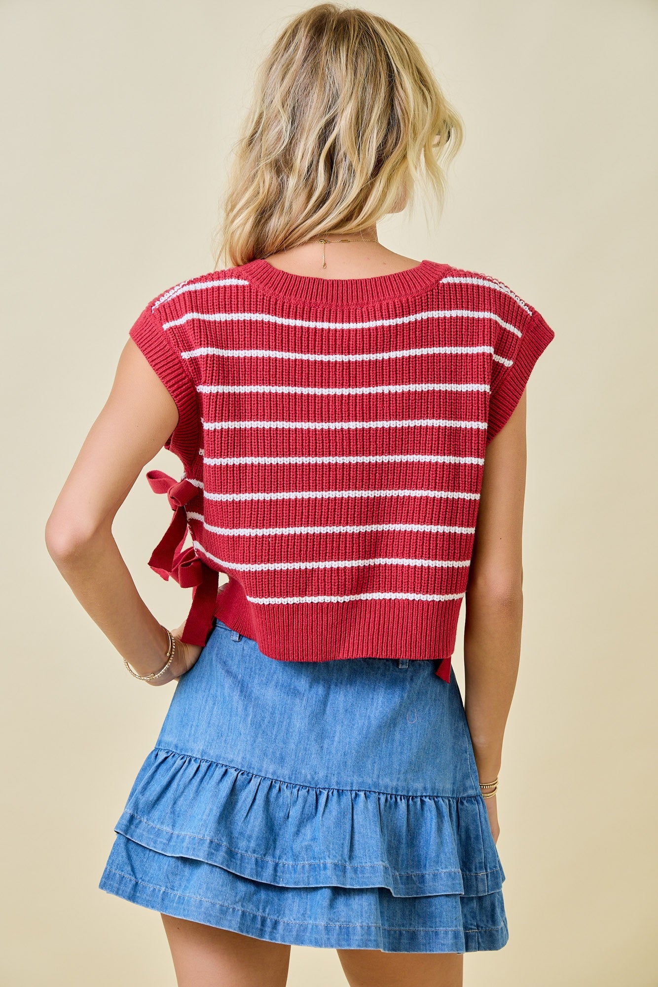 Stripe Double Side Ties Sweater Vest Top