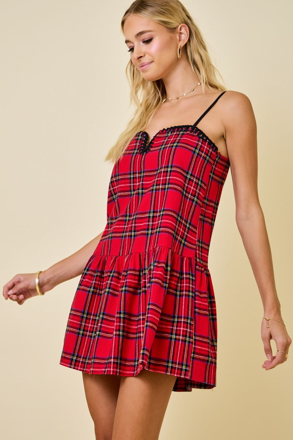 Red Plaid Mini Dress Medium