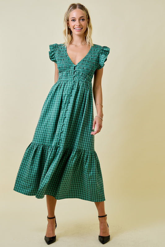 Plaid Green Midi Dress