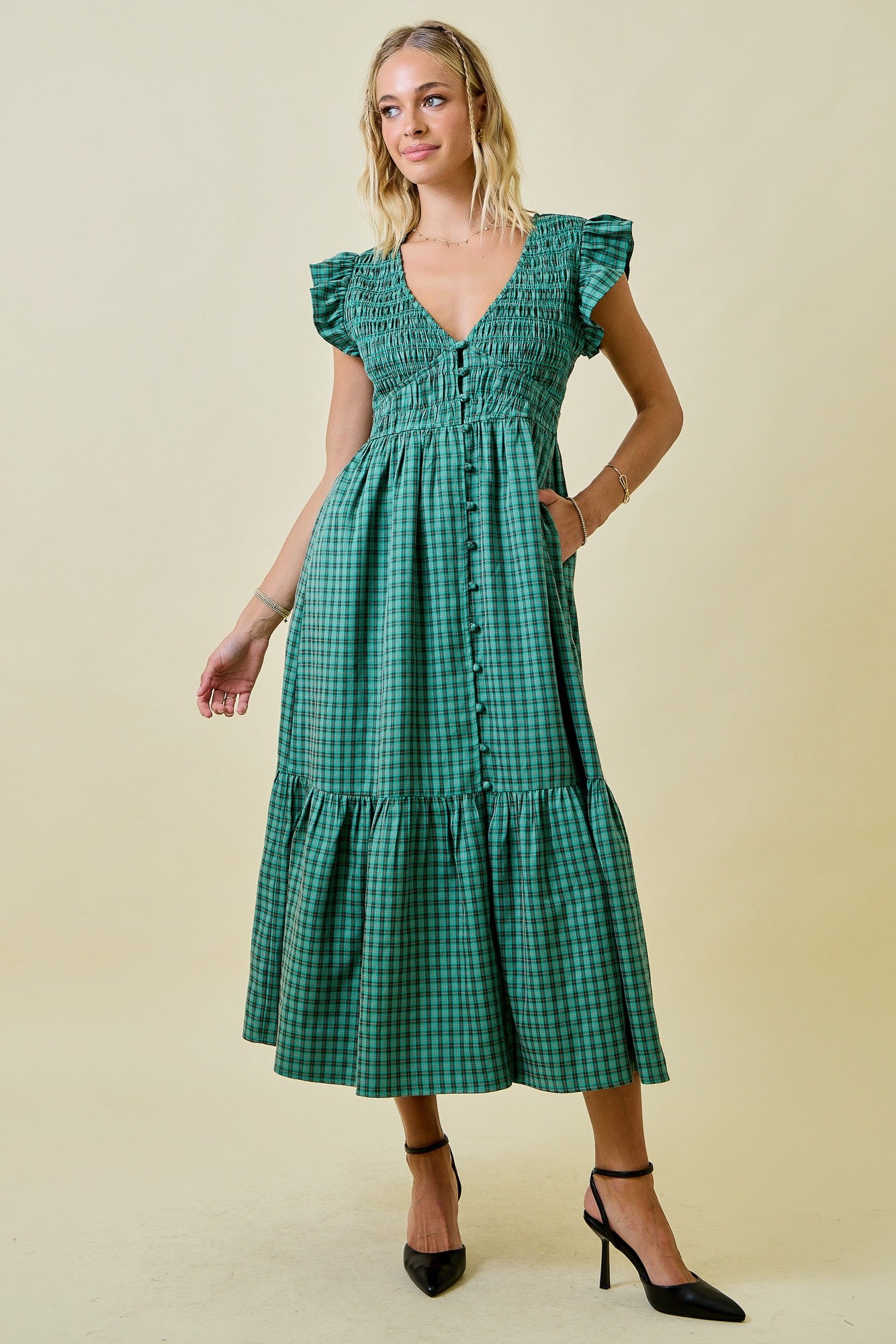 Plaid Green Midi Dress