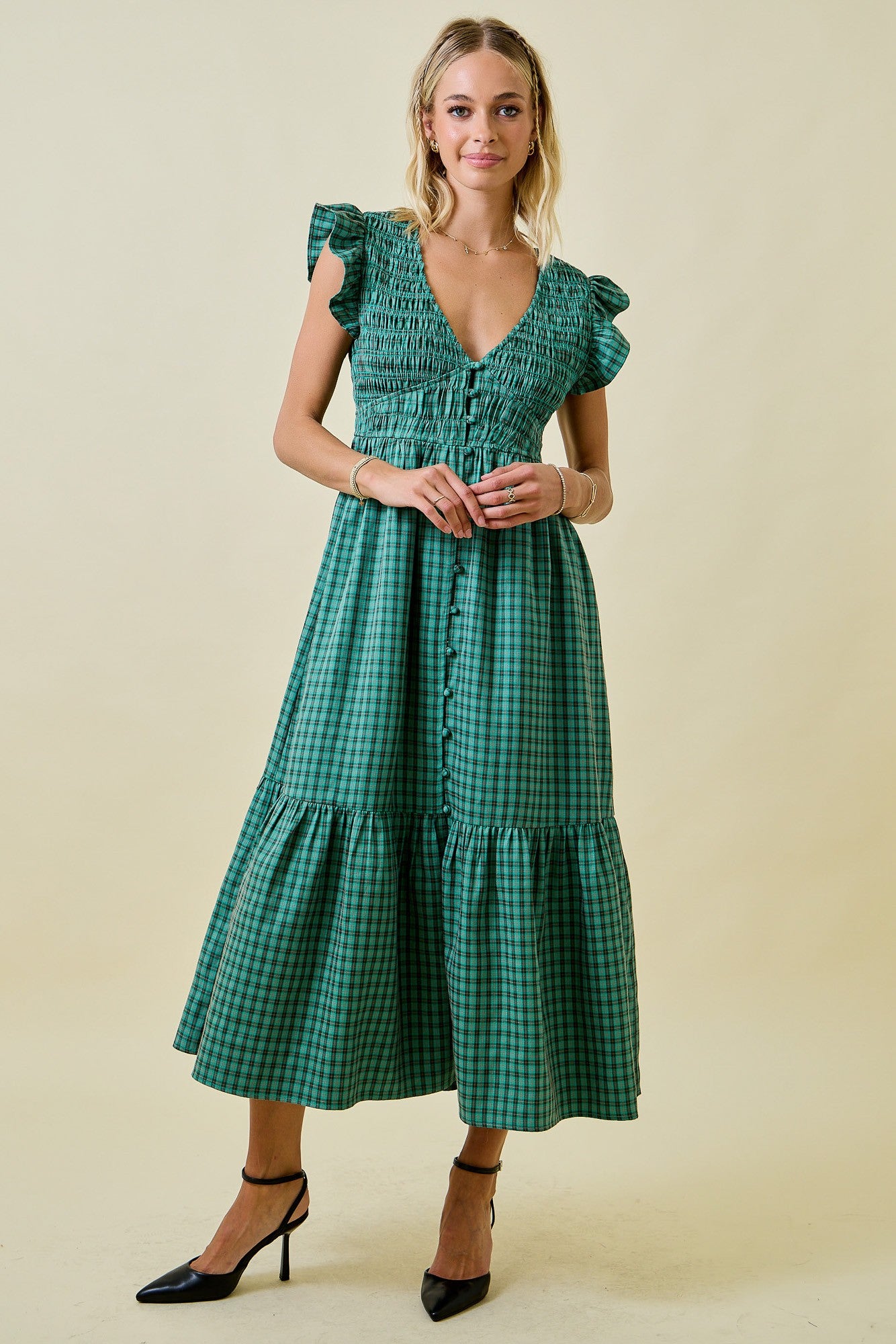Plaid Green Midi Dress