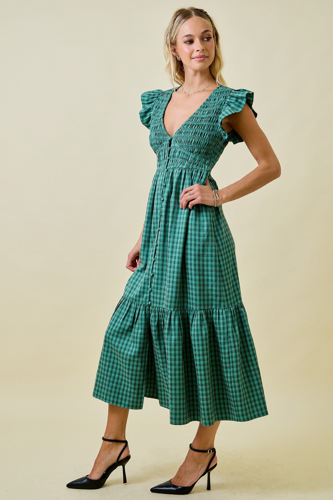 Plaid Green Midi Dress