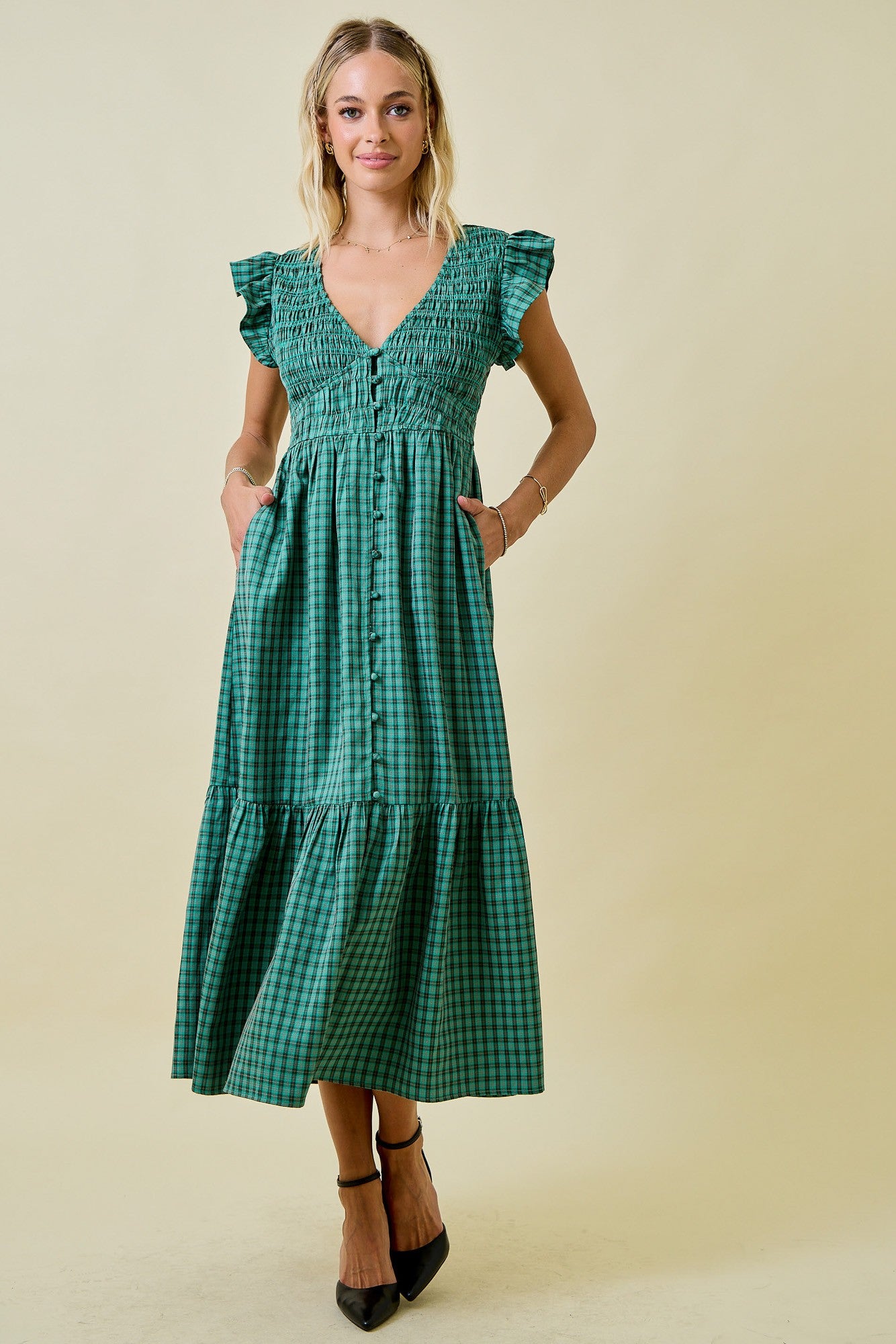Plaid Green Midi Dress
