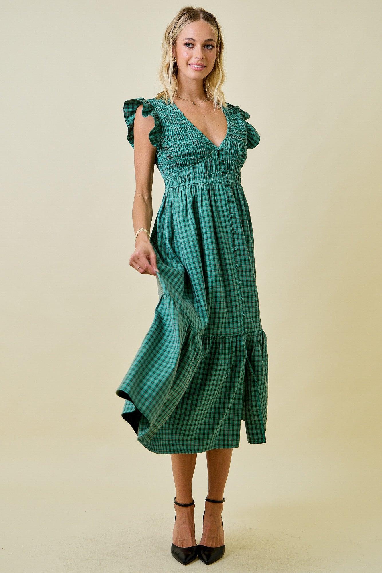 Plaid Green Midi Dress