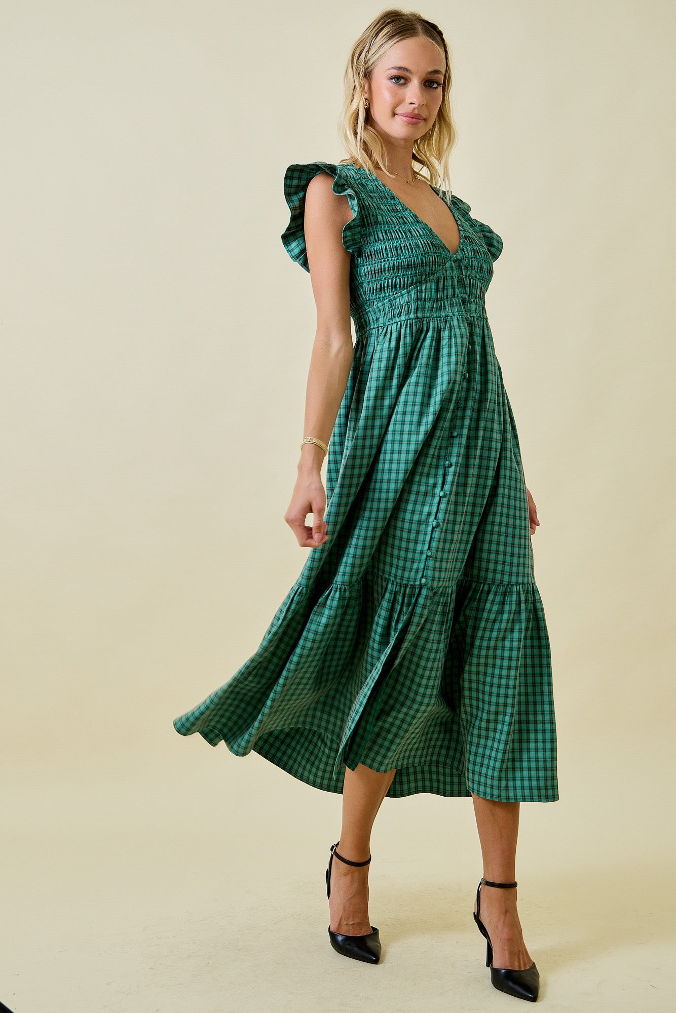 Plaid Green Midi Dress