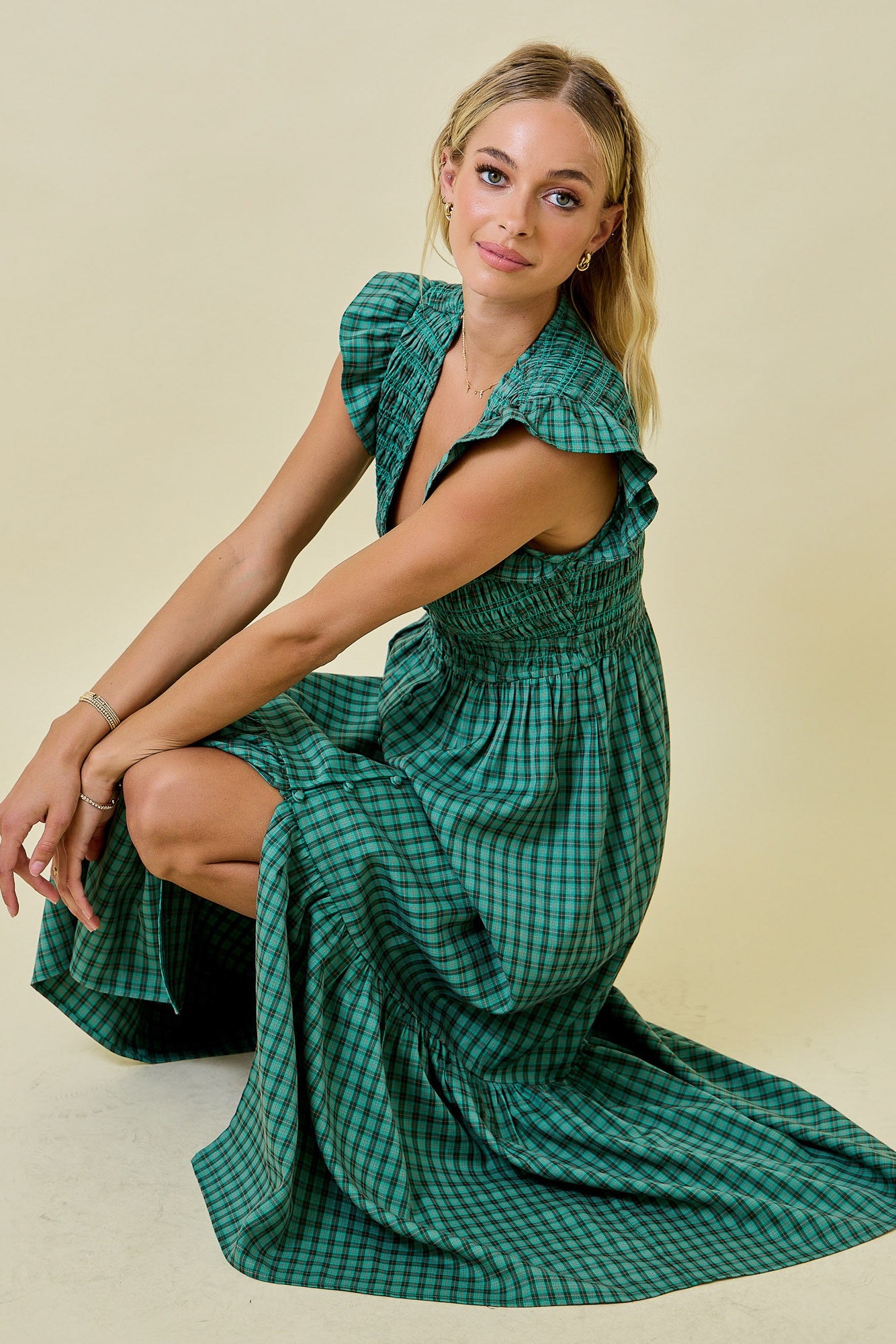 Plaid Green Midi Dress