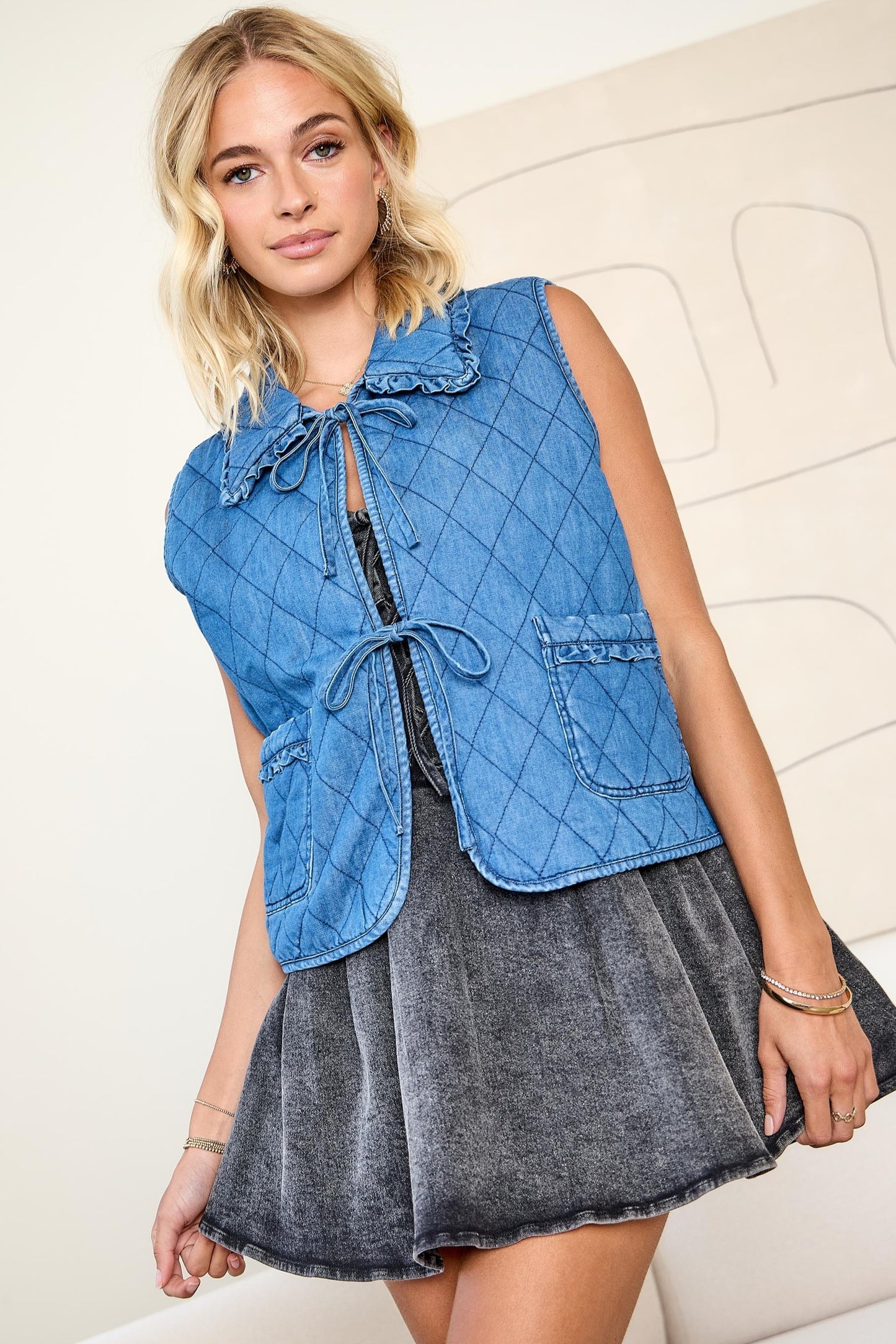 Quilted Denim Vest