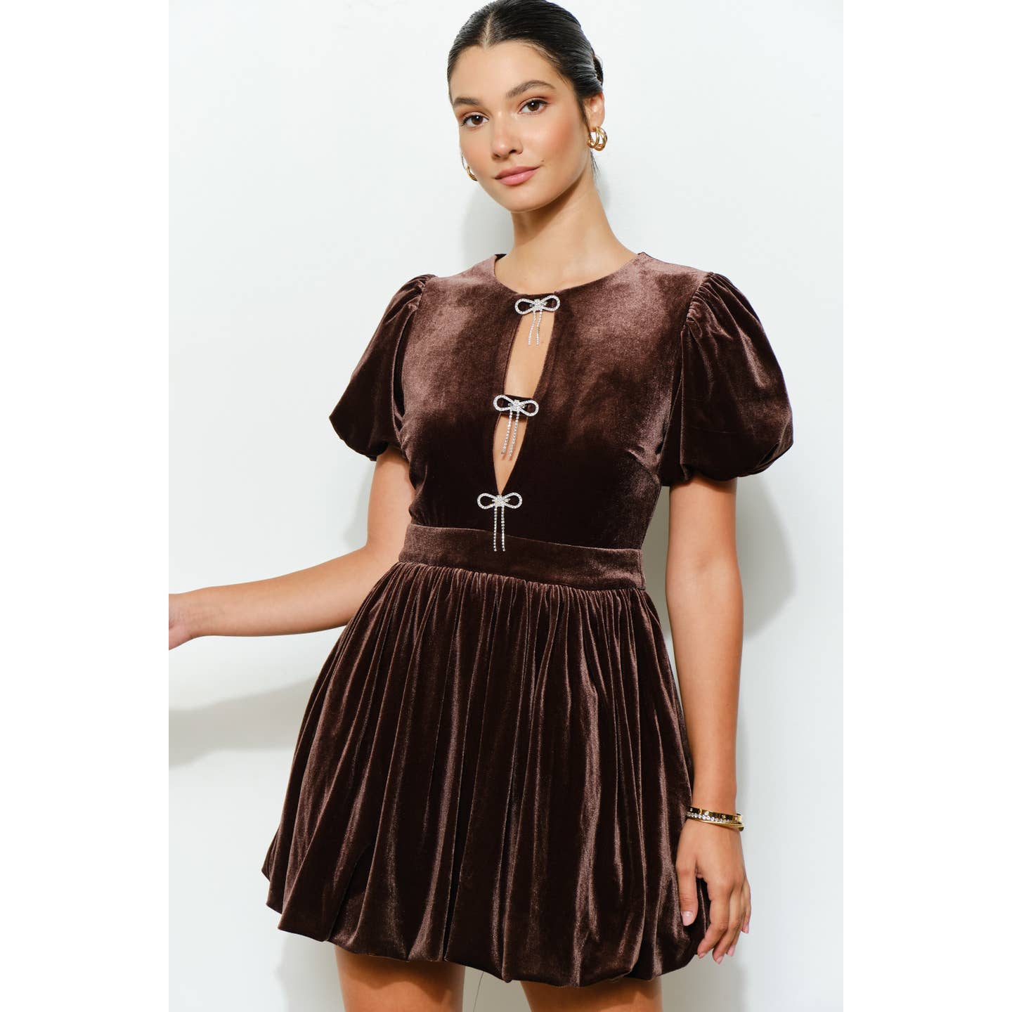 Velvet Brown Bubble Hem Dress