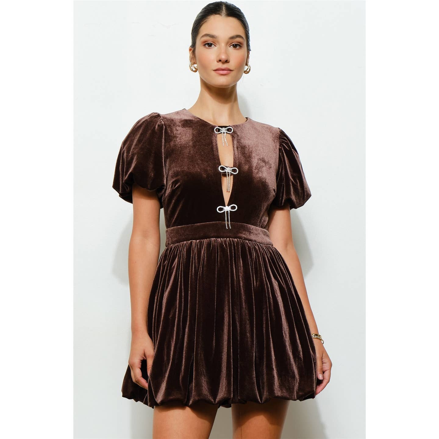 Velvet Brown Bubble Hem Dress