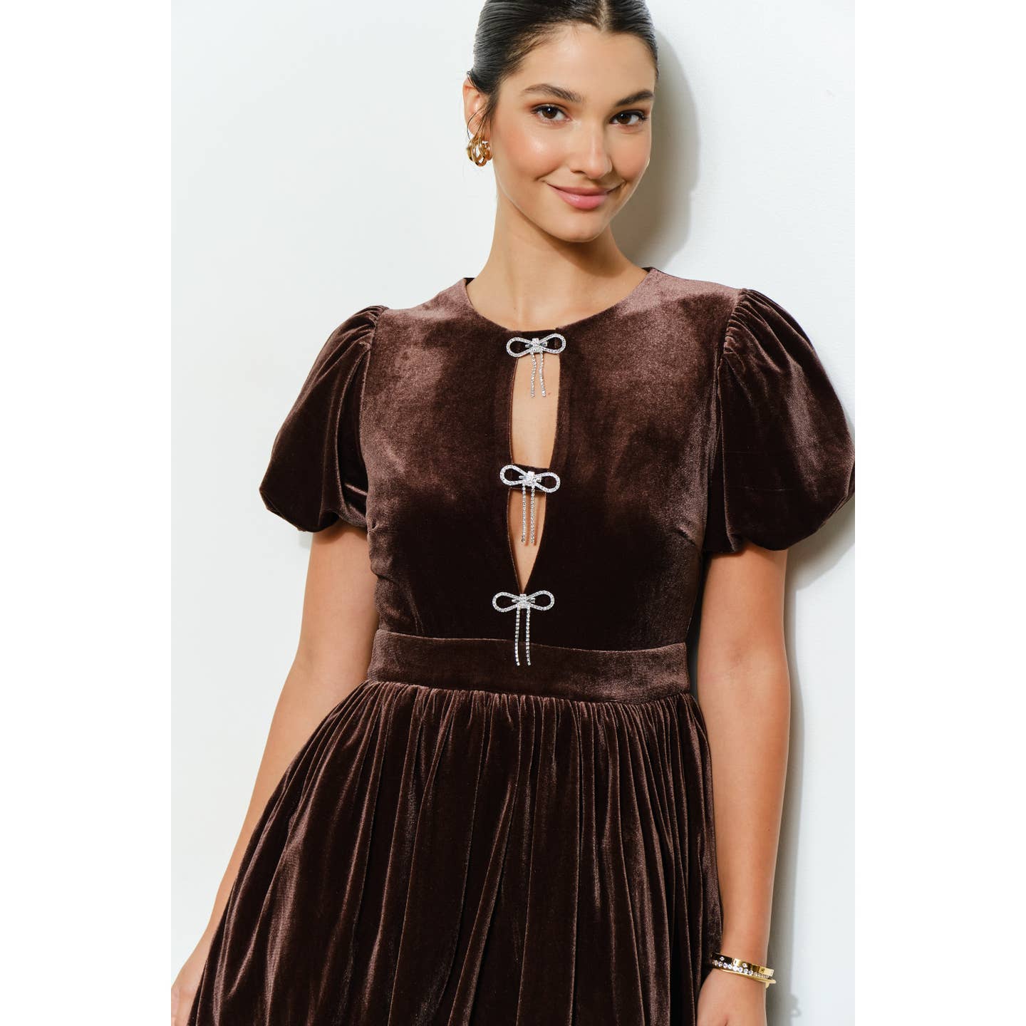 Velvet Brown Bubble Hem Dress