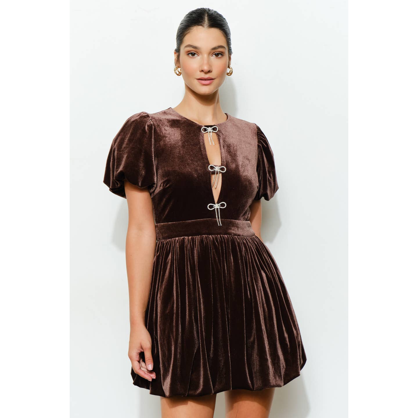 Velvet Brown Bubble Hem Dress