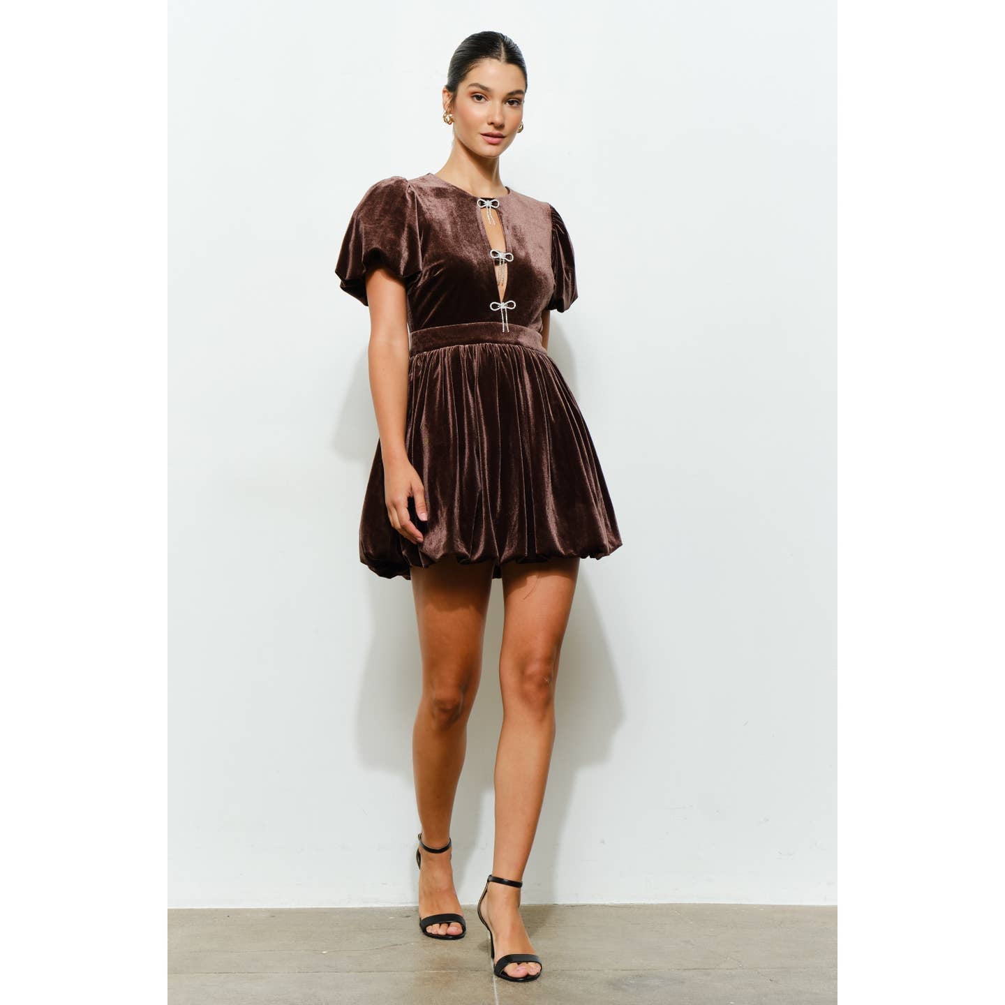 Velvet Brown Bubble Hem Dress