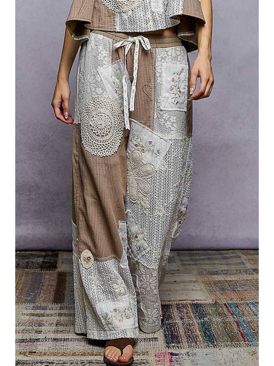 Lace Patch Woven Pants