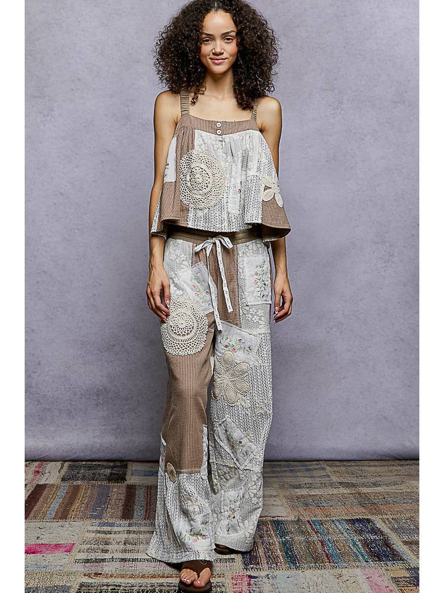 Lace Patch Woven Pants