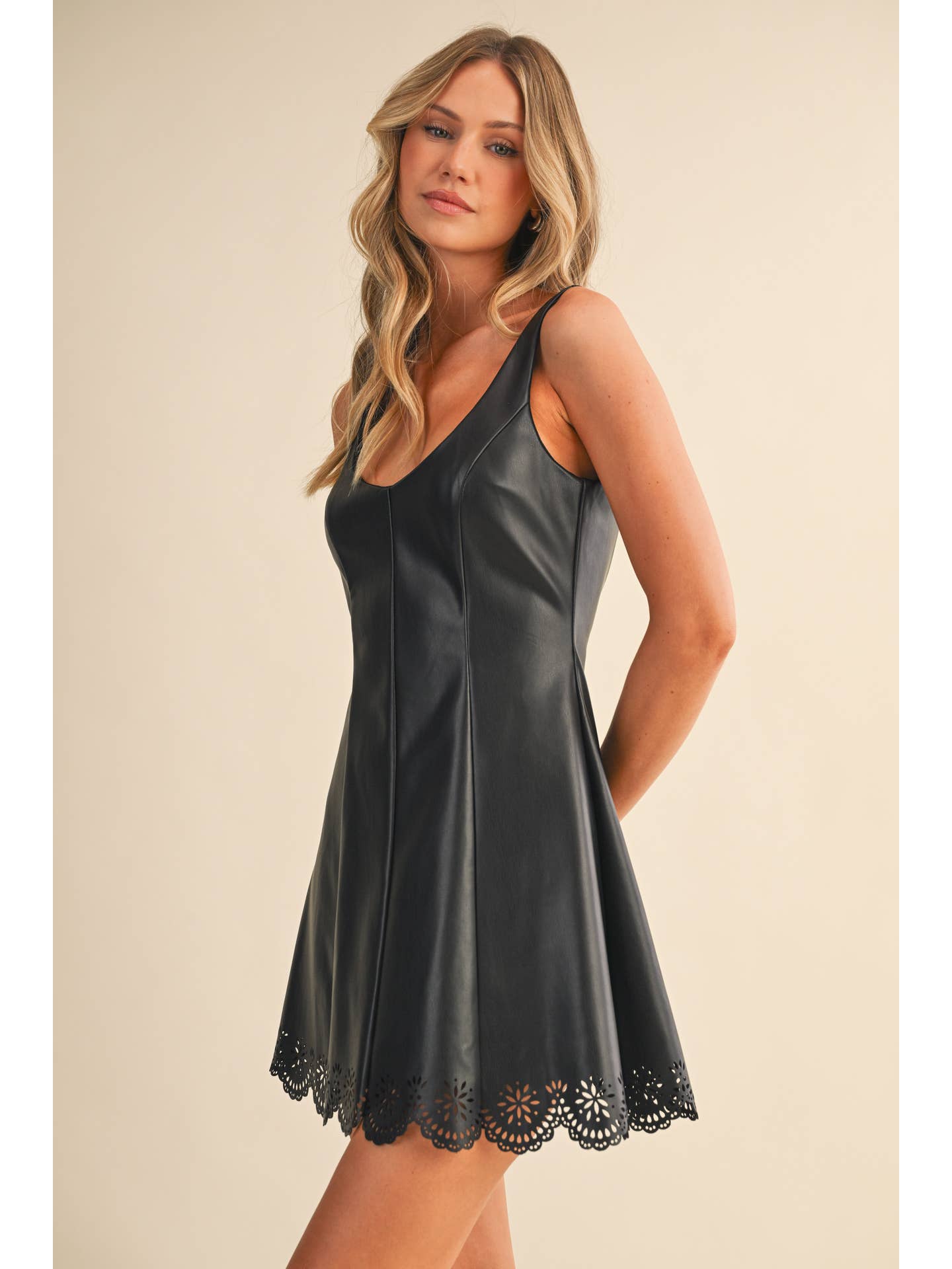 Faux Leather Flare Mini Dress