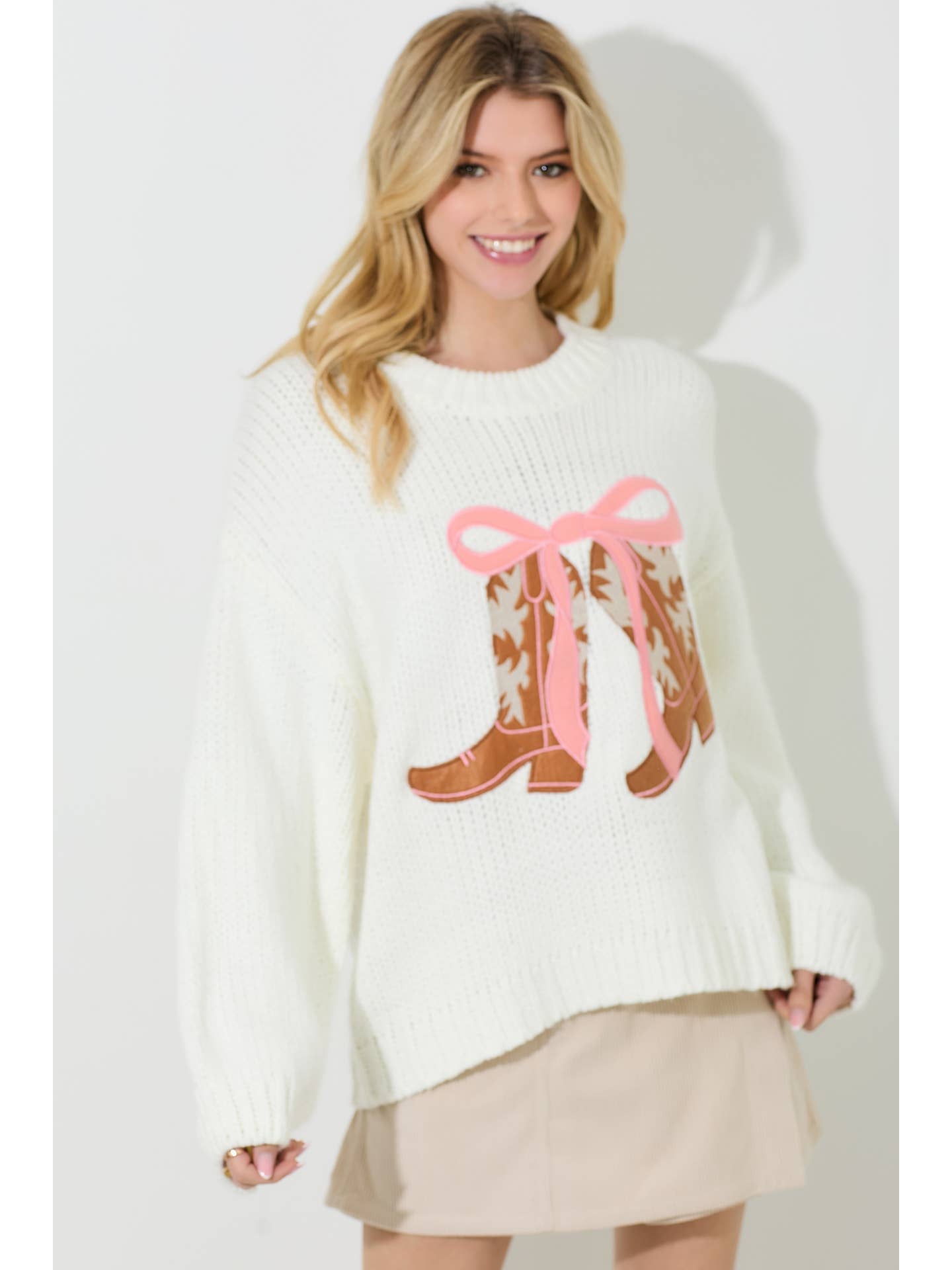 Cowboy Boot Bow Sweater