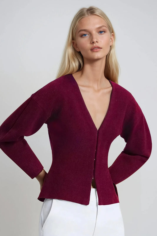 Burgundy Sweater Cardigan Top