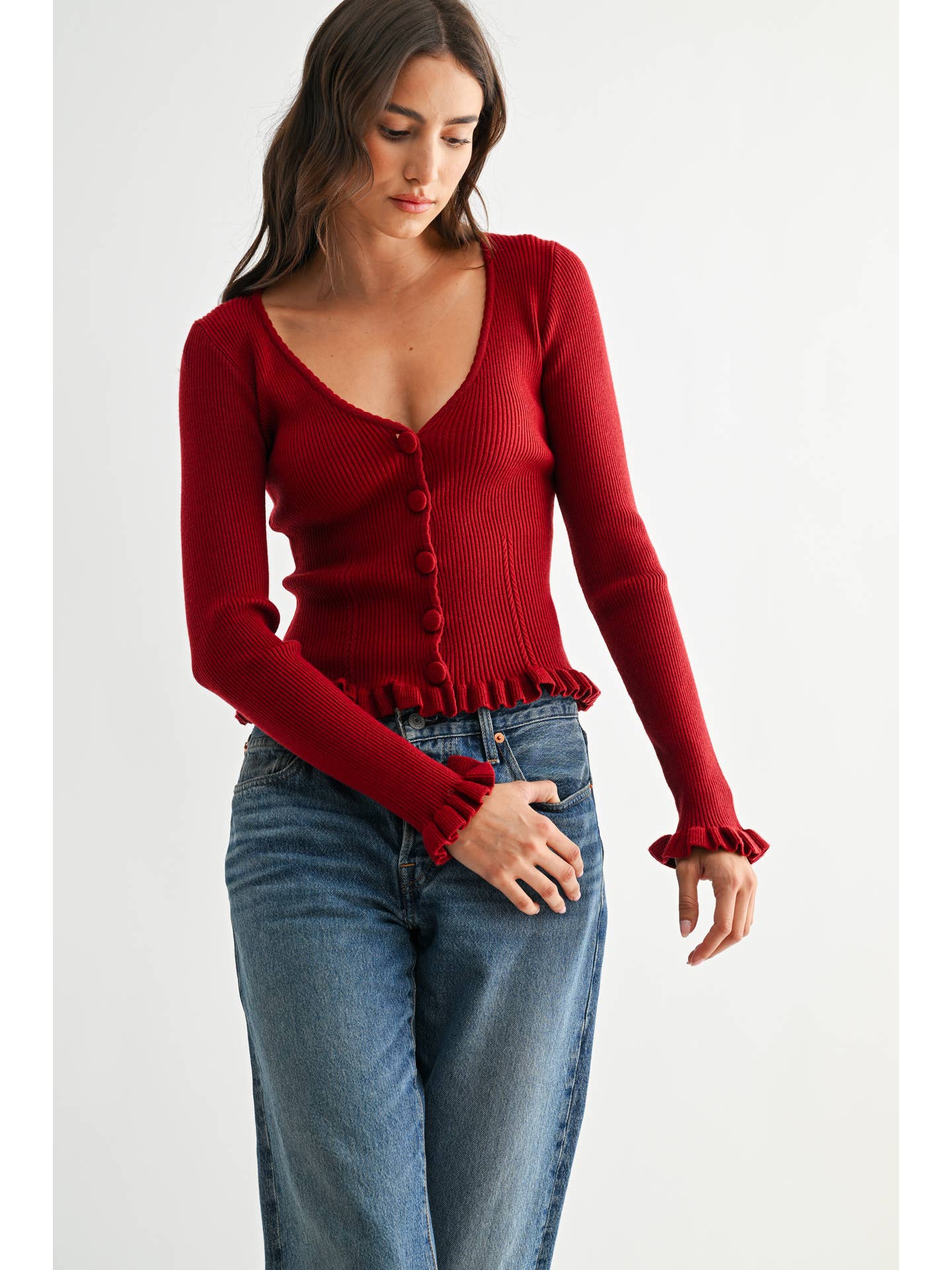 Wine Button Cardigan