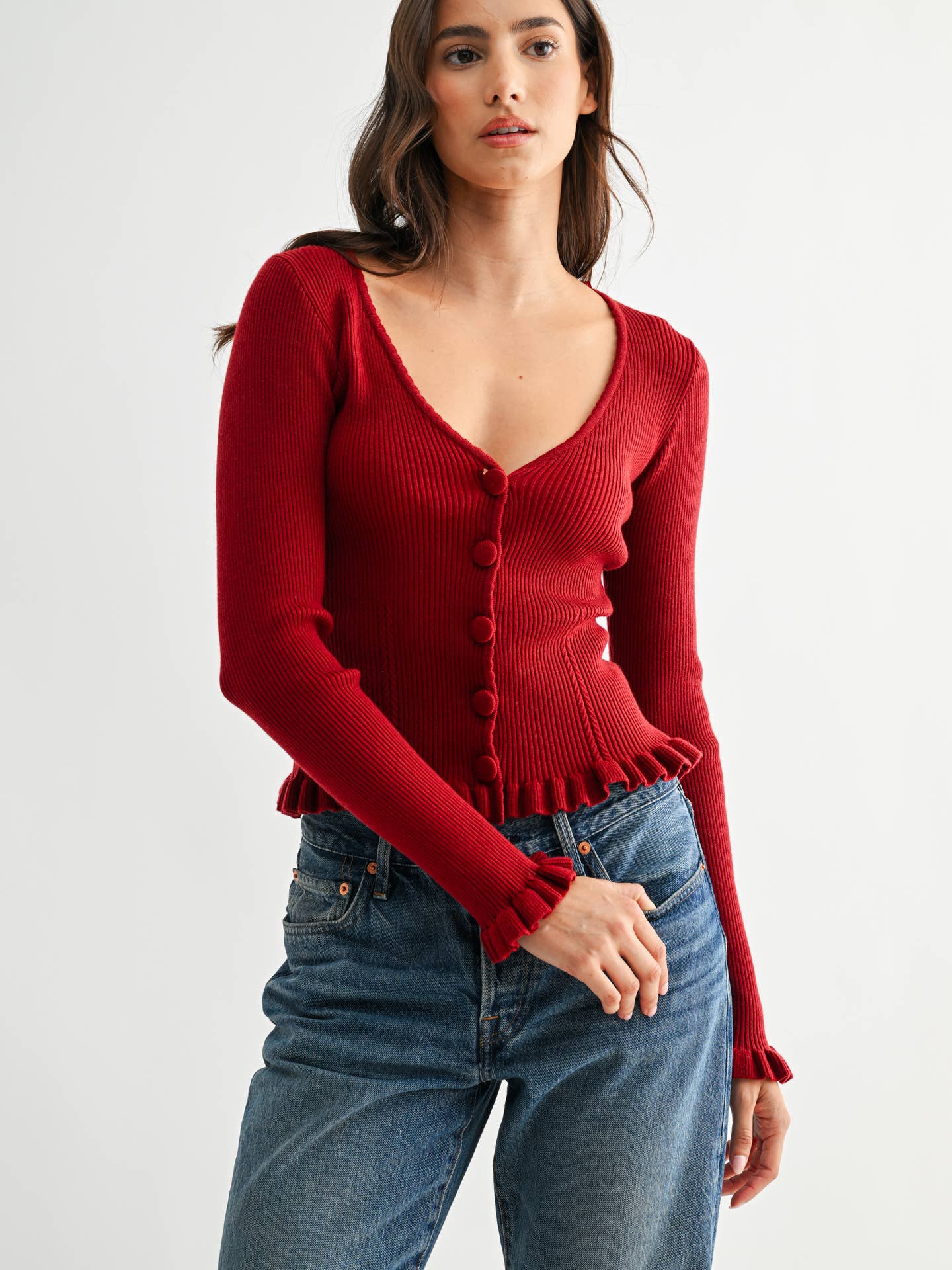 Wine Button Cardigan