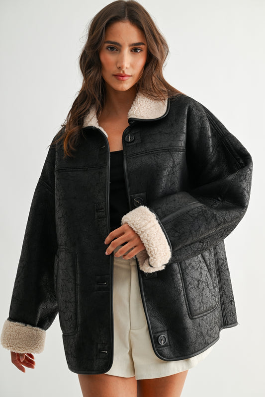 Reversible Sherpa & Leather Coat