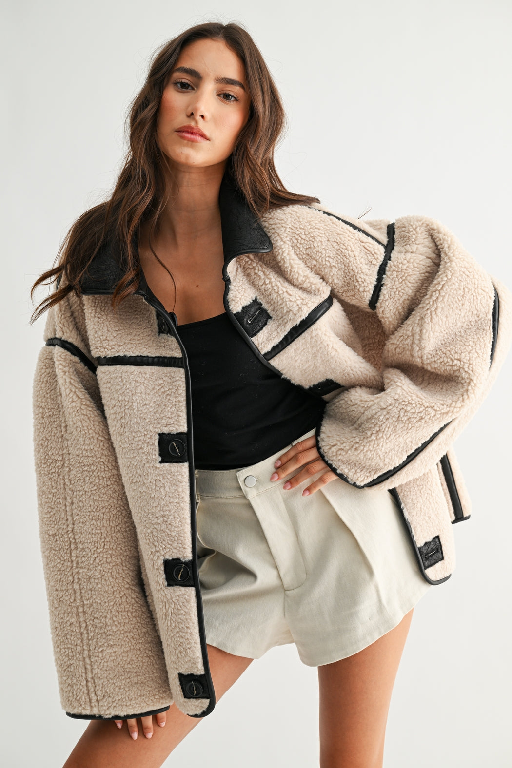 Reversible Sherpa & Leather Coat