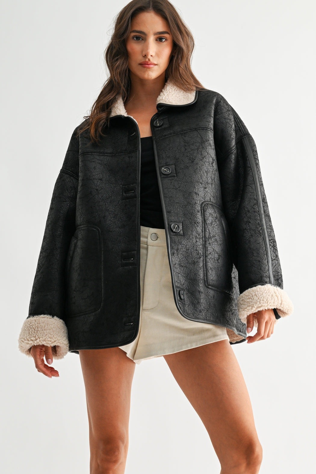 Reversible Sherpa & Leather Coat