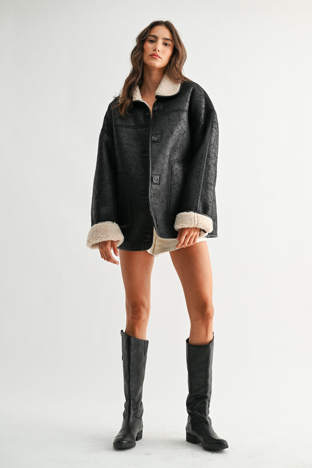 Reversible Sherpa & Leather Coat