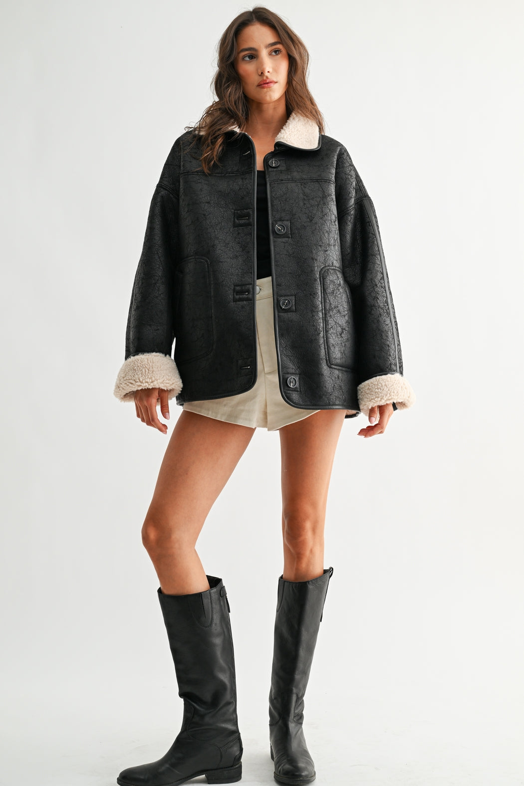 Reversible Sherpa & Leather Coat