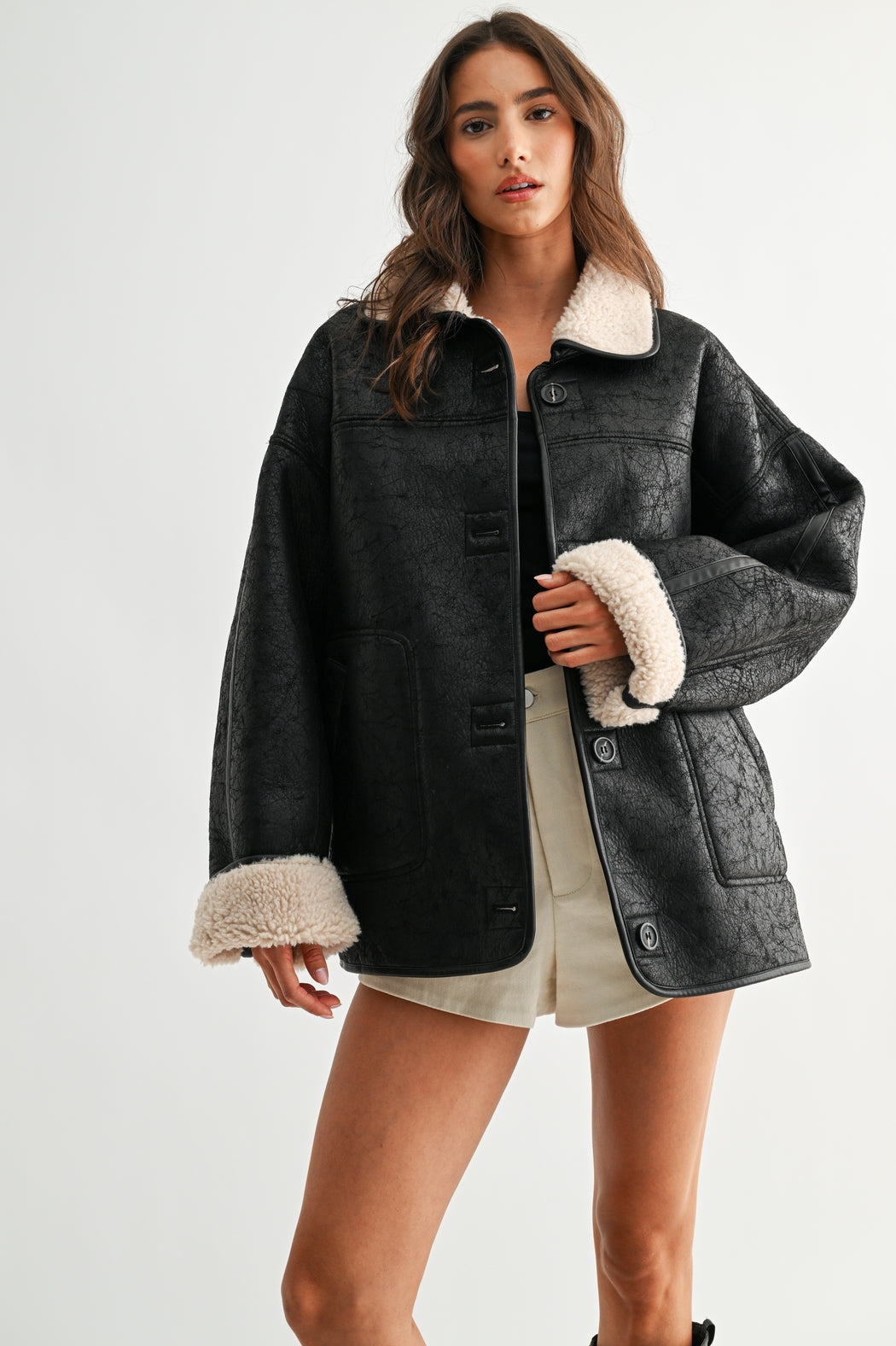 Reversible Sherpa & Leather Coat