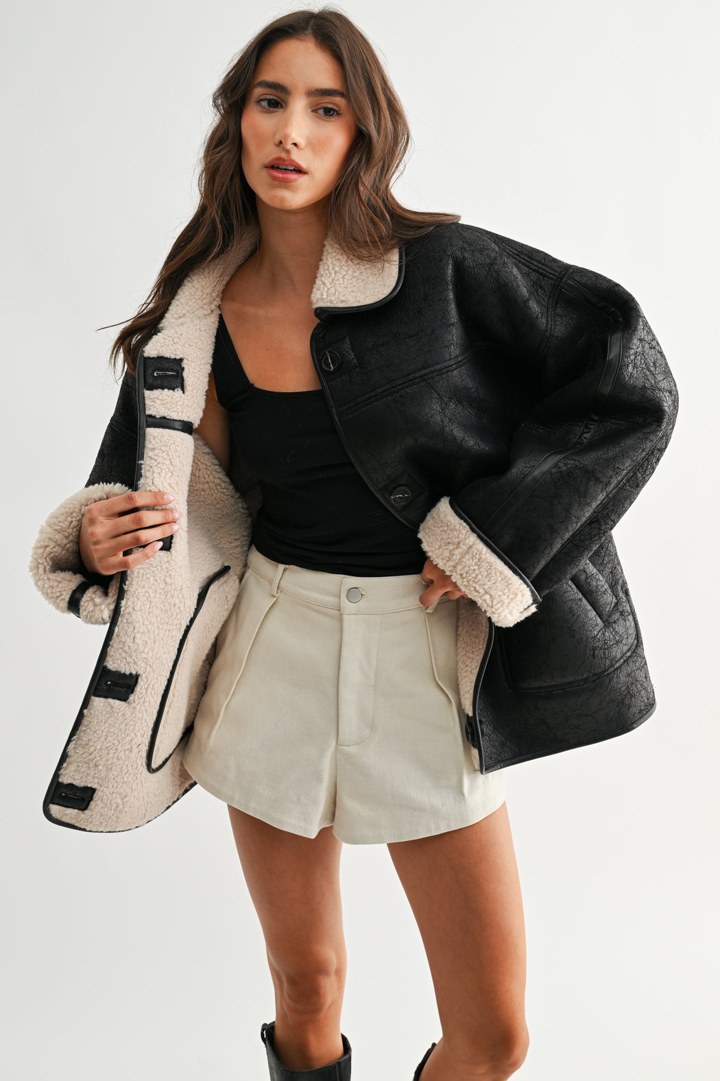 Reversible Sherpa & Leather Coat