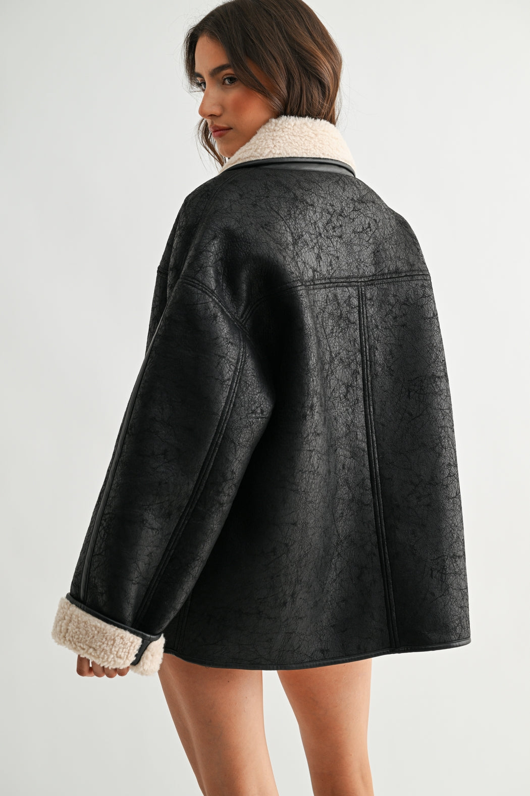 Reversible Sherpa & Leather Coat