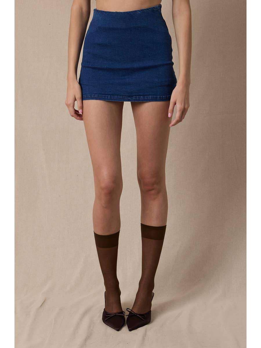 Denim Mini Slit Skirt
