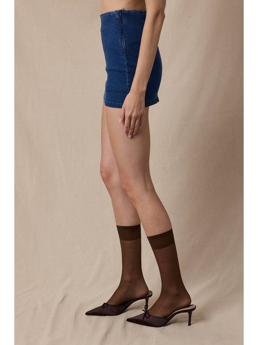 Denim Mini Slit Skirt